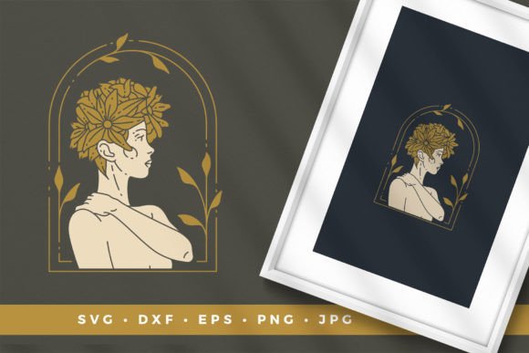 Artistic Expressions with Woman Portrait in Floral Frame Digital Illustrations