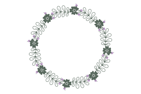 Decorative Floral Wreath Round Black Line Design