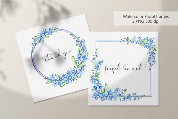 Hand-Painted Forget Me Not Watercolor Floral Frames