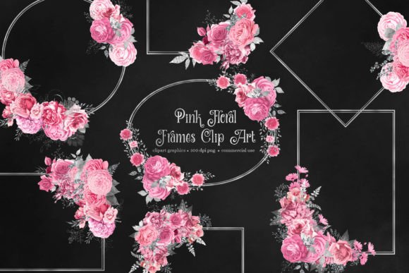 Pink and Silver Floral Frames Clipart