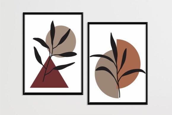 Set of 2 Floral Wall Art: Red & Orange Botanical Vector Prints