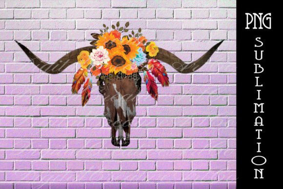 Vivid Floral Bull Skull Sublimation: A Ready-to-Use Design for Profitable Product Lines
